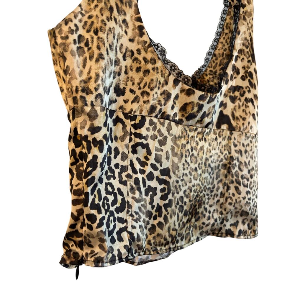 Zara Women’s Leopard Print Lace Trim Top Cropped Small Side Zip NWOT - Picture 5 of 6